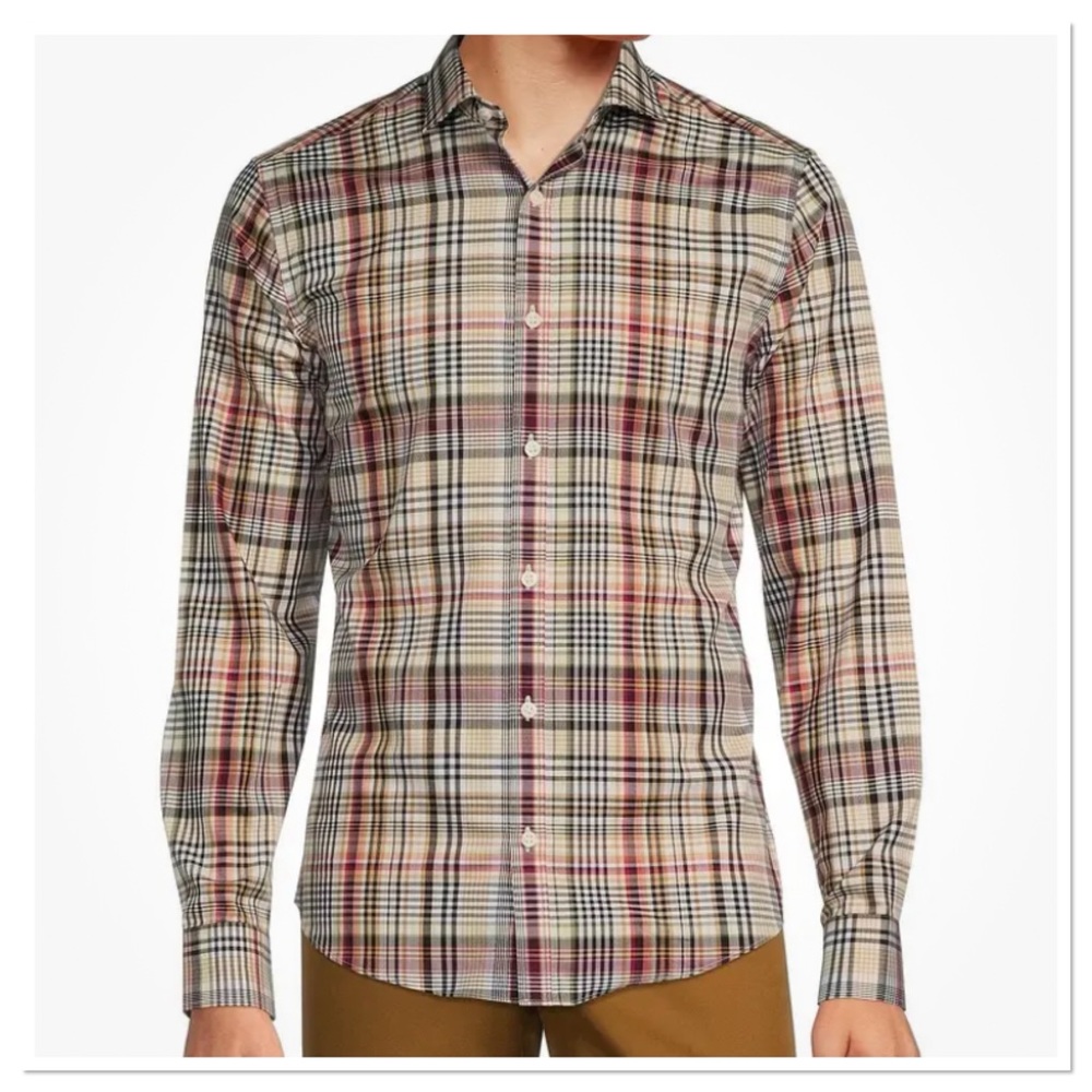 Men’s Big & Tall Murano Plantsmen Collection Slim Fit Plaid Long Sleeve Shirt